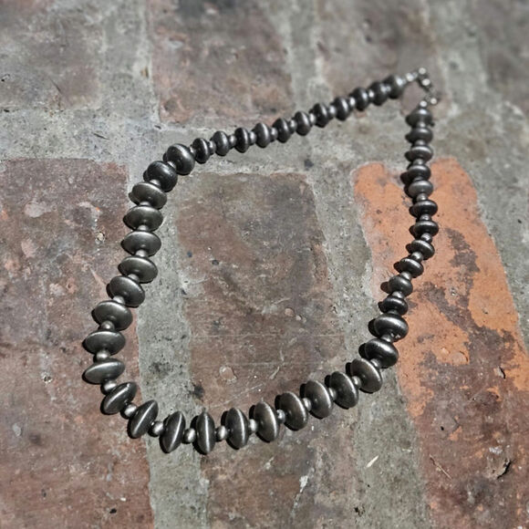Beautiful Handmade Boho Style Silver-Tone Wood Saucer Bead Necklace ~ Statement - Picture 1 of 7